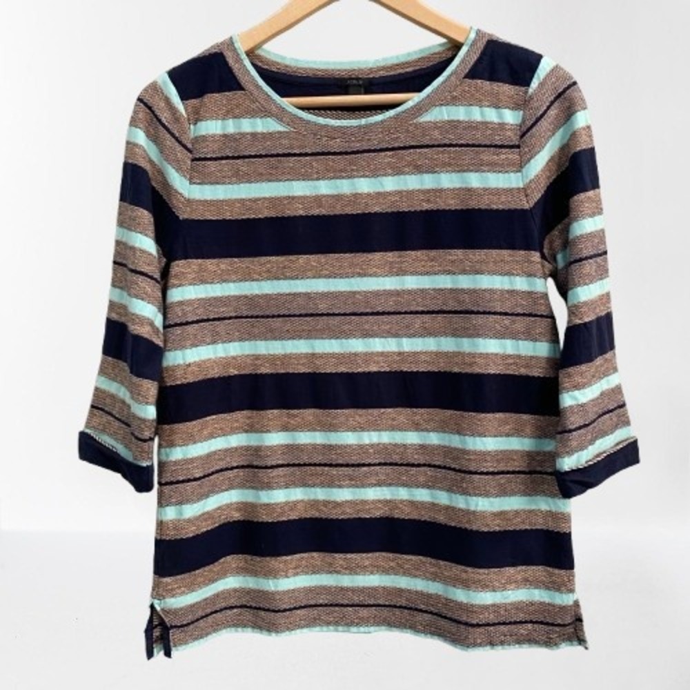 J. Crew Women's Reverse Jacquard Stripe Popover Blue Green Small